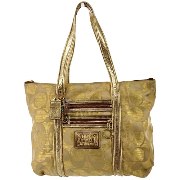 COACH Poppy OP Art Gold Signature Monogram Logo Glam Tote - Picture 2 of 16